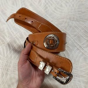 Vintage tan leather ranger belt with star conchos